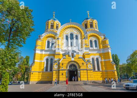 KYIV, UKRAINE, AUGUST 31, 2019: People in front of St Volodymyr's Cathedral in Kyiv, Ukraine Stock Photo