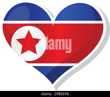 Flag of North Korea in heart shaped - Vector illustration Stock Vector