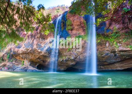 One area with Cikanteh waterfall, Sodong is a waterfall attraction in Ciletuh Geopark with the easiest accessible. You can park the vehicle directly i Stock Photo