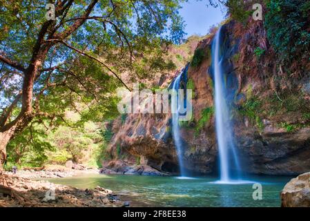 One area with Cikanteh waterfall, Sodong is a waterfall attraction in Ciletuh Geopark with the easiest accessible. You can park the vehicle directly i Stock Photo