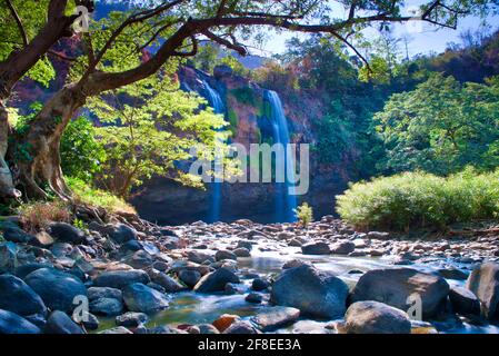 One area with Cikanteh waterfall, Sodong is a waterfall attraction in Ciletuh Geopark with the easiest accessible. You can park the vehicle directly i Stock Photo