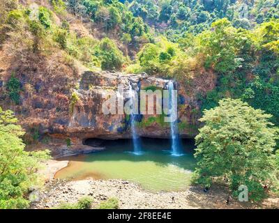 One area with Cikanteh waterfall, Sodong is a waterfall attraction in Ciletuh Geopark with the easiest accessible. You can park the vehicle directly i Stock Photo