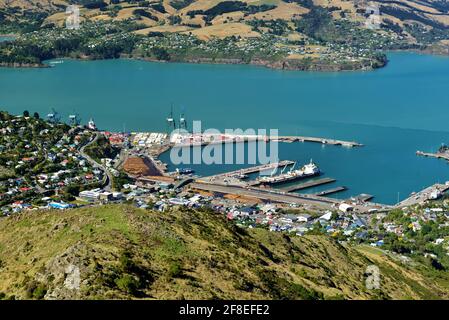 Lyttelton, port town on the north shore of Lyttelton Harbour close to Banks Peninsula, a suburb of Christchurch on the eastern coast of the South Isla Stock Photo