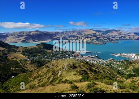 The Port Hills are a range of hills in Canterbury, New Zealand, so named because they lie between the city of Christchurch and its port at Lyttelton. Stock Photo