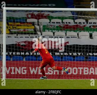 Cardiff, UK. 13th Apr, 2021. Jess Fishlock celebrates a goal during the Womens Friendly match between Wales and Denmark at Cardiff City Stadium.Final score; Wales 1:1 Denmark) Credit: SOPA Images Limited/Alamy Live News Stock Photo
