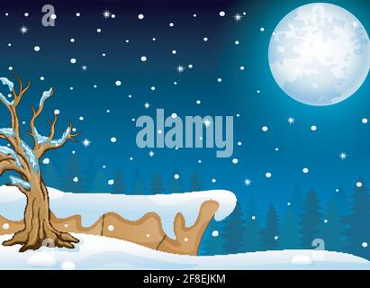 Vector illustration of Night winter landscape with falling snow Stock Vector