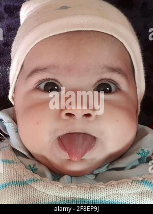 New born baby kid asian colour looks very beautiful. Stock Photo
