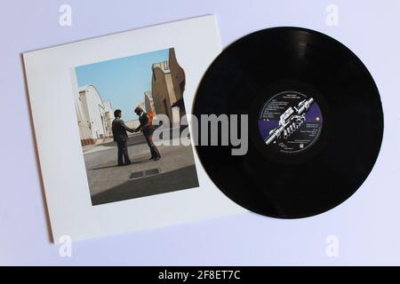 Art rock, progressive rock and progressive pop band, Pink Floyd music album on vinyl record LP disc. Titled: Wish You Were Here Stock Photo