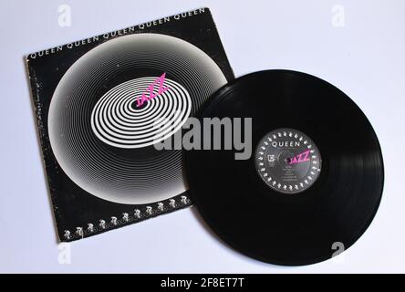 British rock band, Queen music album on vinyl record LP disc. Titled: Jazz Stock Photo