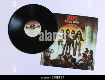 Hard rock and disco and heavy metal band, KISS music album on vinyl record LP disc. Titled: Dynasty album cover Stock Photo