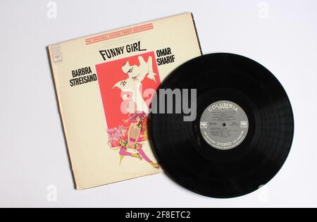 Funny Girl is a 1968 American biographical musical comedy-drama film directed by William Wyler. Soundtrack album on vinyl record LP disc. Album cover Stock Photo