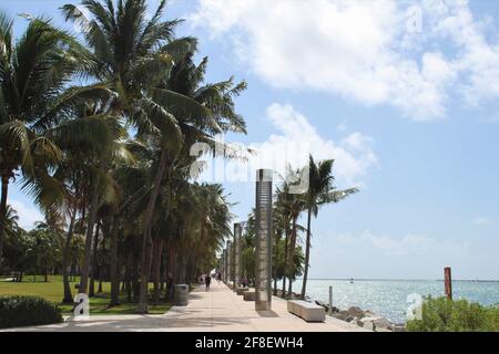 South Pointe beach boardwalk promenade area in Miami Beach, Florida. Copyspace Stock Photo