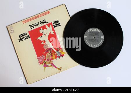 Funny Girl is a 1968 American biographical musical comedy-drama film directed by William Wyler. Soundtrack album on vinyl record LP disc. Stock Photo