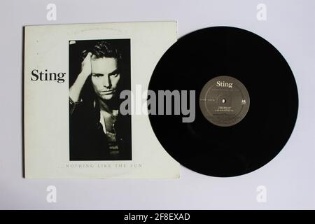 Pop soft rock, jazz and reggae band, Sting music album on vinyl record LP disc. Titled: Nothing Like the Sun Stock Photo