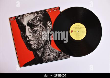 English rock band, The Rolling Stones music album on vinyl record LP disc. Titled: Tattoo You Stock Photo