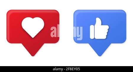 Thumb up and heart icons. Modern social media vector icons. Design elements for social network, marketing, smm, mobile app, interface Stock Vector