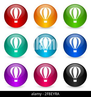 Balloon, air transport icon set, colorful glossy 3d rendering ball buttons in 9 color options for webdesign and mobile applications Stock Photo