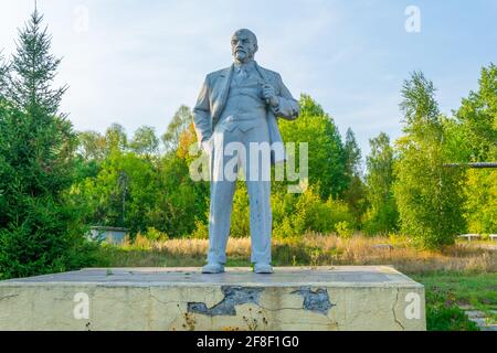 Statue of Vladimir Iljic Lenin in Chernobyl town in the Ukraine Stock Photo