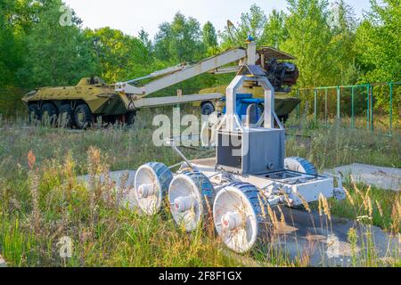 Robots and machines used during liquidation of aftermath of the chernobyl disaster in the Ukraine Stock Photo