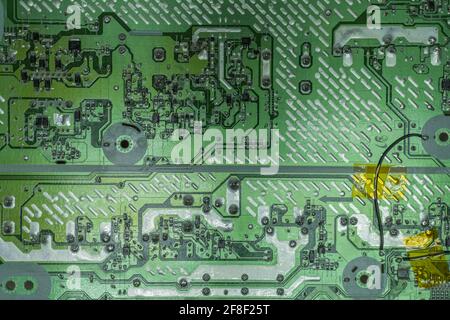 Green board from the plasma TV. Close-up, top view. Stock Photo