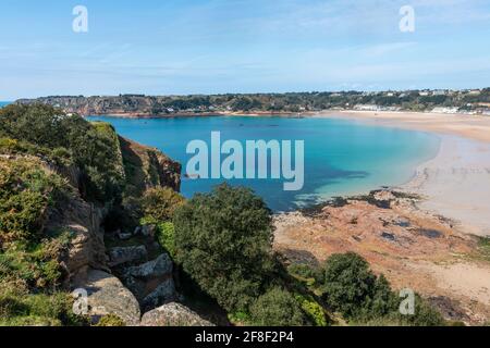 Ouaisne Bay and St Brelade's beaches Stock Photo