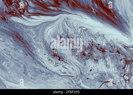 Abstract acrylic background : blue and burgundy swirls and waves Stock Photo