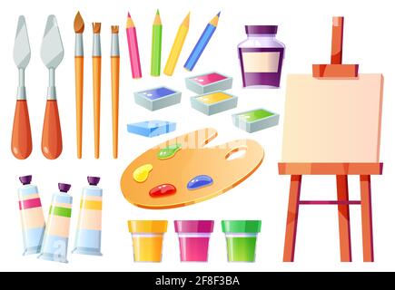 Free Vector  Different art supplies vector illustrations set. tools and  equipment for painting and drawing: paint tubes, brushes, pencils,  watercolor isolated on white background. art, craft, creativity concept