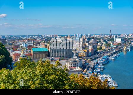 Aerial view of Dnieper riverside in Kyiv, Ukraine Stock Photo