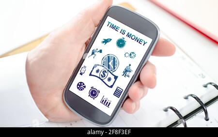 Time is money concept shown on a smartphone screen Stock Photo