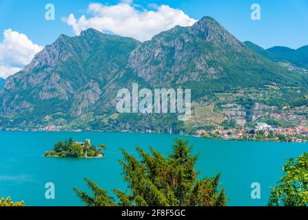 View of Iseo lake from Monte Isola in Italy Stock Photo