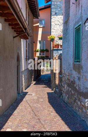 Narrow street of Siviano village at Iseo lake in italy Stock Photo