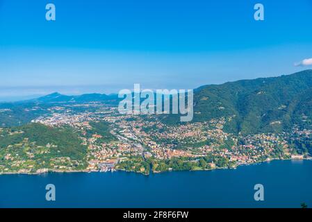 Aerial view of Cernobbio and Tavernola towns near lake Como in Italy Stock Photo