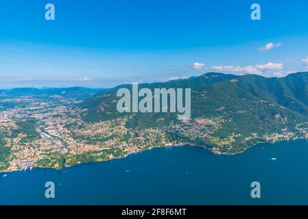 Aerial view of Cernobbio and Tavernola towns near lake Como in Italy Stock Photo