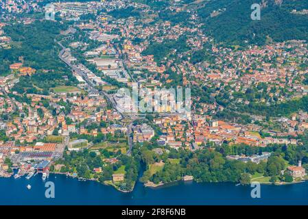 Aerial view of Cernobbio and Tavernola towns near lake Como in Italy Stock Photo