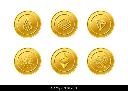 Crypto currency EOS Iota, Tron, Stratis, Ethereum, Stock Vector