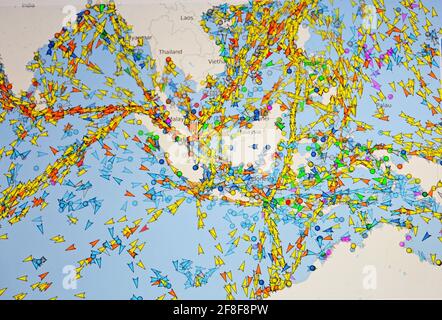 internet map of maritime traffic in Southeast asia Stock Photo