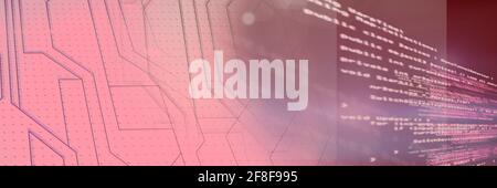 Computer code and metal machine parts against gradient background ...