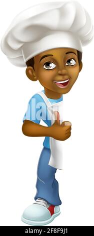 Black Boy Cartoon Child Chef Kid Sign Thumbs Up Stock Vector