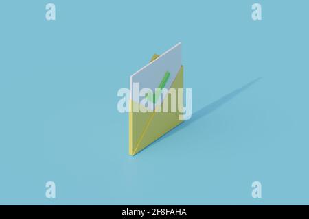 open envelope with check list single isolated object. 3d render illustration with isometric view Stock Photo