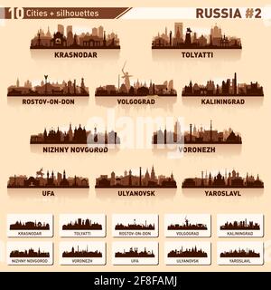City skyline set. 10 vector silhouettes of Russia #2 Stock Vector