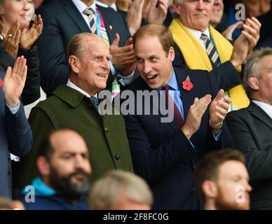 Twickenham, UK. 15th Oct, 2015. Prince Phillip The Duke Of Edinburgh, Prince William and Prince Harry watching the Rugby World Cup Final at Twickenham. New Zealand v Australia Final - Rugby World Cup 2015 Twickenham Stadium 31/10/2015 Credit: Mark Pain/Alamy Live News Stock Photo