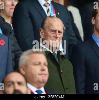 Twickenham, UK. 15th Oct, 2015. Prince Phillip The Duke Of Edinburgh, Prince William and Prince Harry watching the Rugby World Cup Final at Twickenham. New Zealand v Australia Final - Rugby World Cup 2015 Twickenham Stadium 31/10/2015 Credit: Mark Pain/Alamy Live News Stock Photo