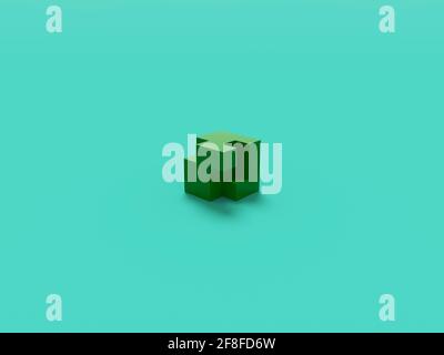 3d render of voxel green cube ob cyan background. blockchain minimal concept Stock Photo