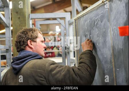 Farmers at Hawes Auction Mart in Wensleydale, North Yorkshire, UK. Stock Photo