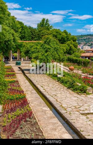 Stone arches of a garden pavilion in Royal Palace in Balchik, Bulgaria Stock Photo