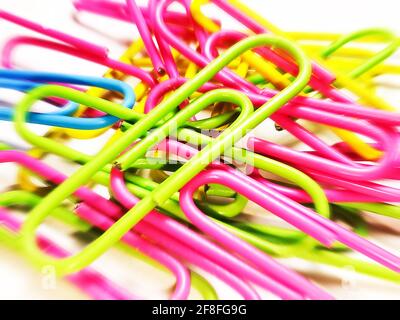 Lots of colorful paper clips Stock Photo