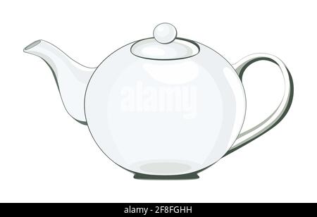 Glass Teapot. Close-up. Tea utensils. Isolated, white. Vector Stock Vector