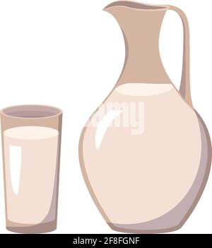 Milk jug and glass icon. Dairy product, white yogurt or kefir. Source of vitamin A Stock Vector