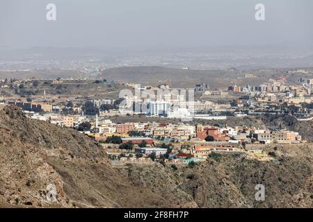 Abha, Saudi Arabia, February 24 2020: City of Abha in the southeast of Saudi Arabia is located on a high plateau directly on the edge of a valley Stock Photo