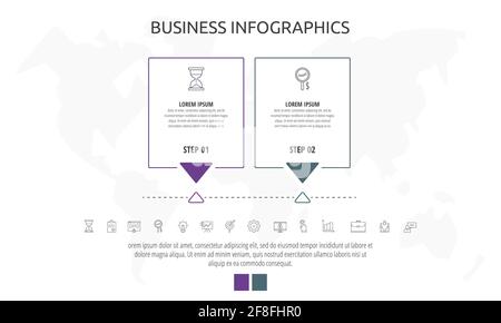 Line cards with two steps, arrows. Rectangular infographic. Frames timeline data vector template. Minimal design for diagram, business, web, banner Stock Vector